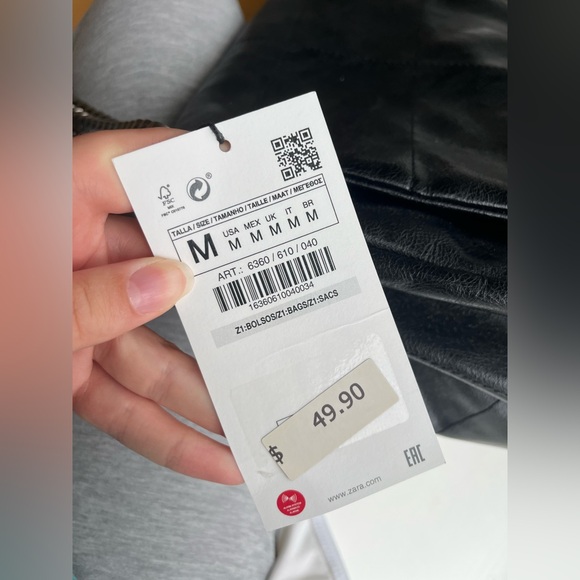 Zara Black Faux Leather Shoulder Bag NWT - Picture 6 of 10